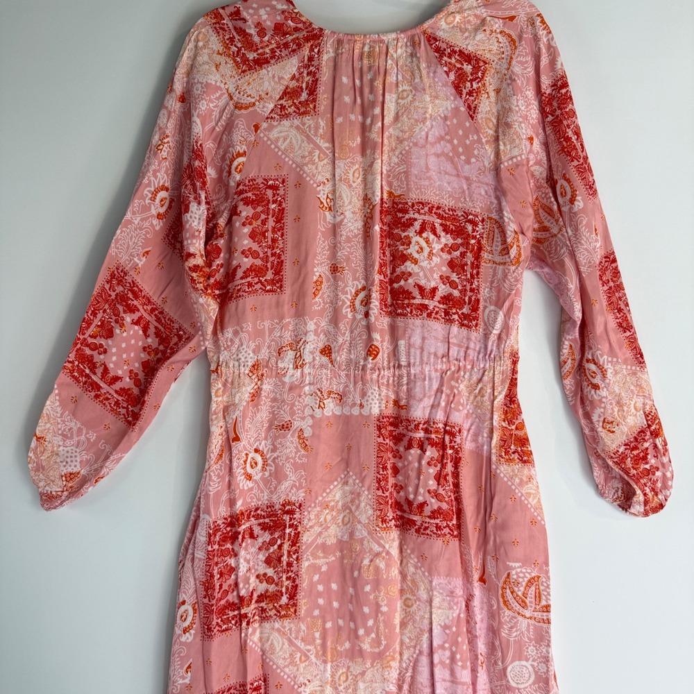 Roller Rabbit Maxi Dress Womens Size M Pink Red Patchwork Bandana Boho Tiered - Picture 8 of 13